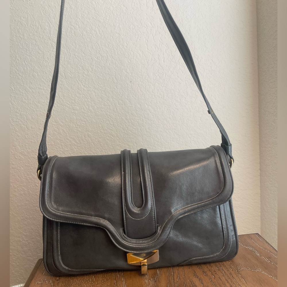 Zenith Charcoal Leather Bag with Gold Detail Vintage